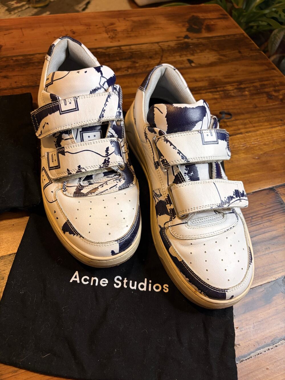 Acne Studios Steffey Printed Leather Velcro Strap Sneakers sz. 42